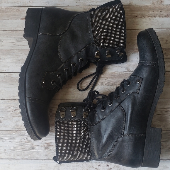 guess combat boots with rhinestones